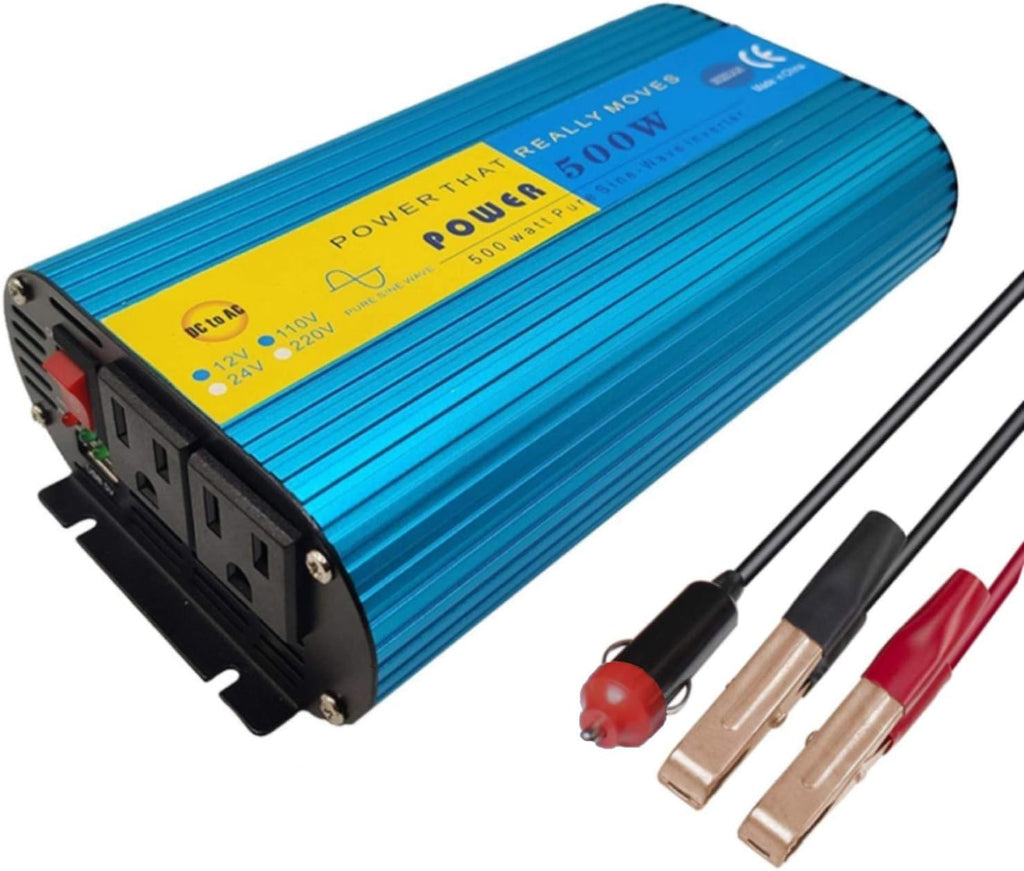 500W Pure Sine Wave Power Inverter DC 12V to AC 110V with 2.1A USB Charging Port and 2 AC Outlets, Pack of 2 H319790