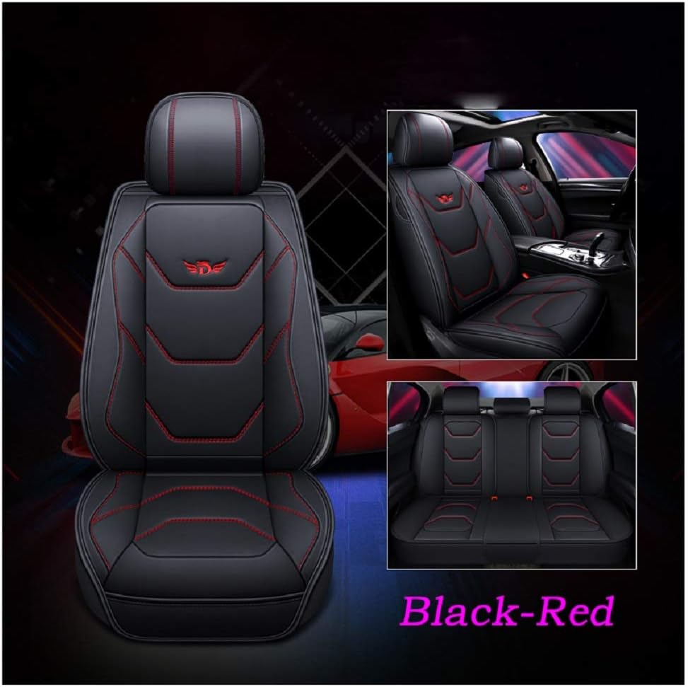 Black-Red PU Leather Car Seat Covers 5 Seats Full Set D762931
