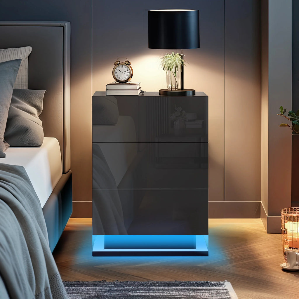Black 3 Drawer LED Nightstand B50676