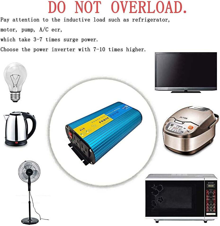 500W Pure Sine Wave Power Inverter DC 12V to AC 110V with 2.1A USB Charging Port and 2 AC Outlets, Pack of 2 H319790