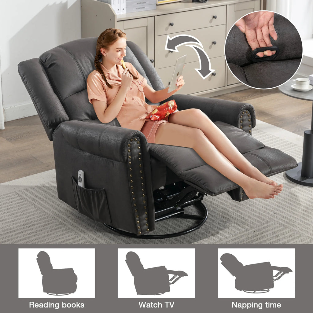 Gray PU Leather Swivel Recliner Chair with Massage and Heat O449