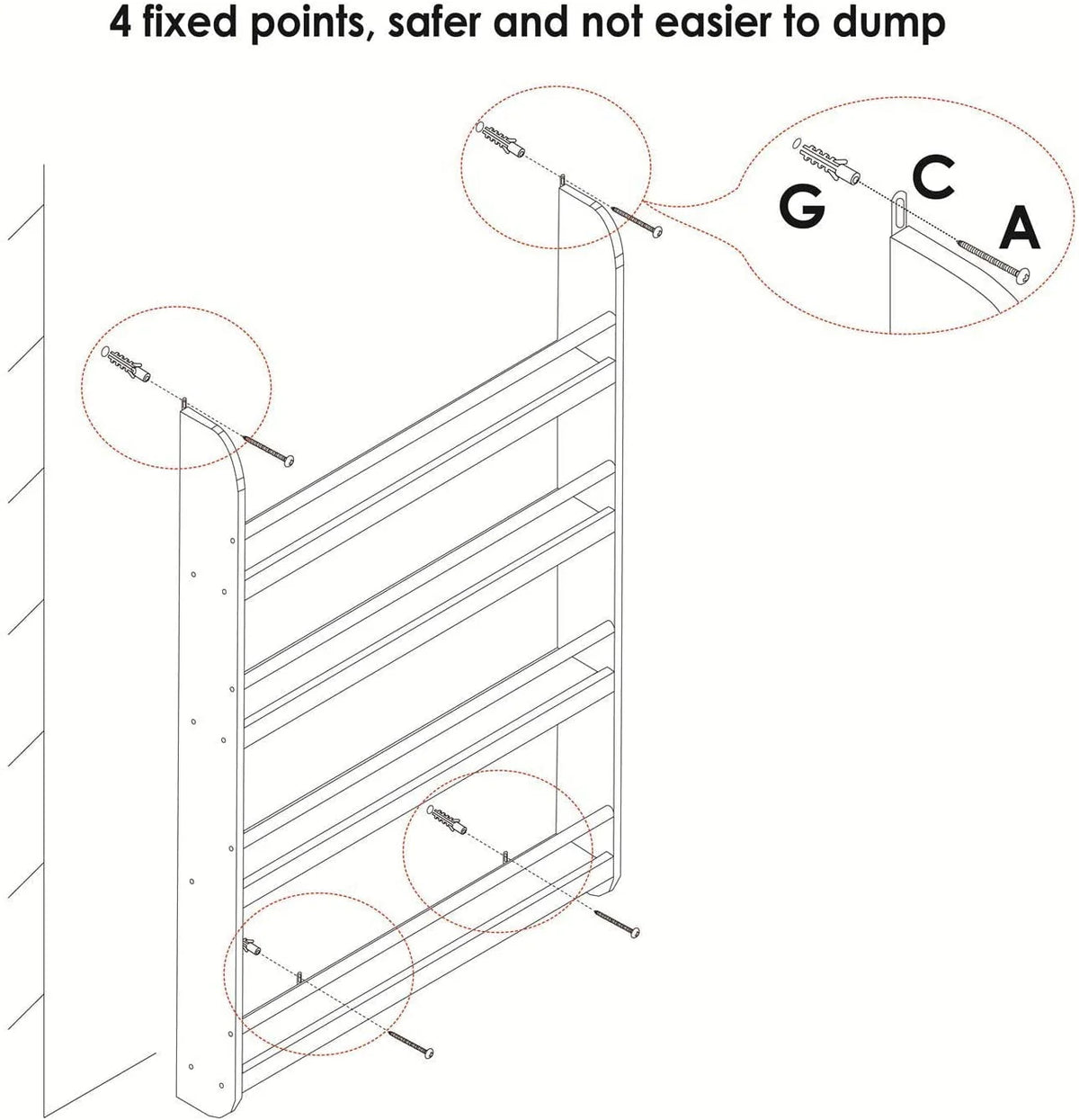 4-Tier White Wall Mounted Bookshelf Storage Rack P8893