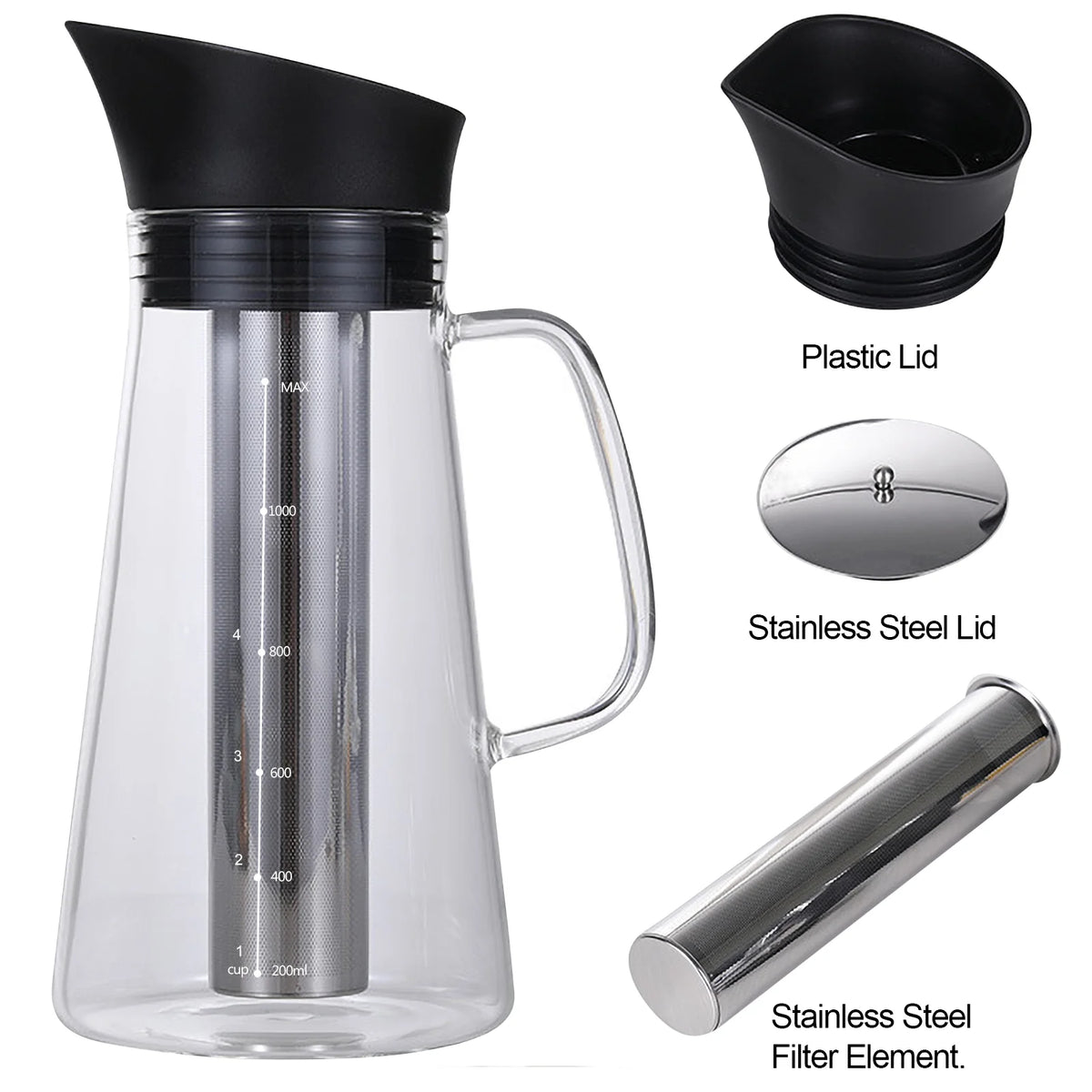 Glass Kettle Cold Brew Coffee Maker with Stainless Steel Filter D2691