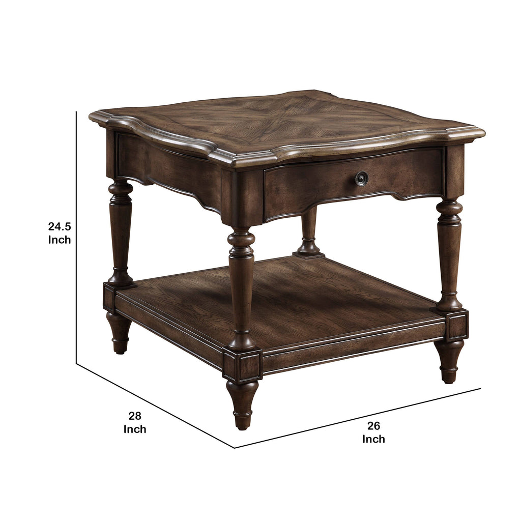Brown 1 Drawer End Table with Open Bottom Shelf and Turned Feet G12698