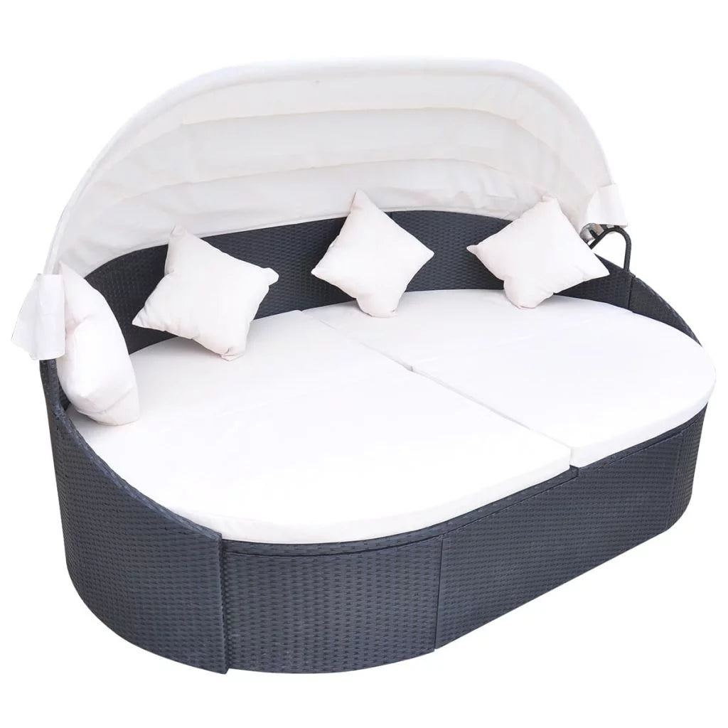 Outdoor Bed with Canopy Poly Rattan Black X26931