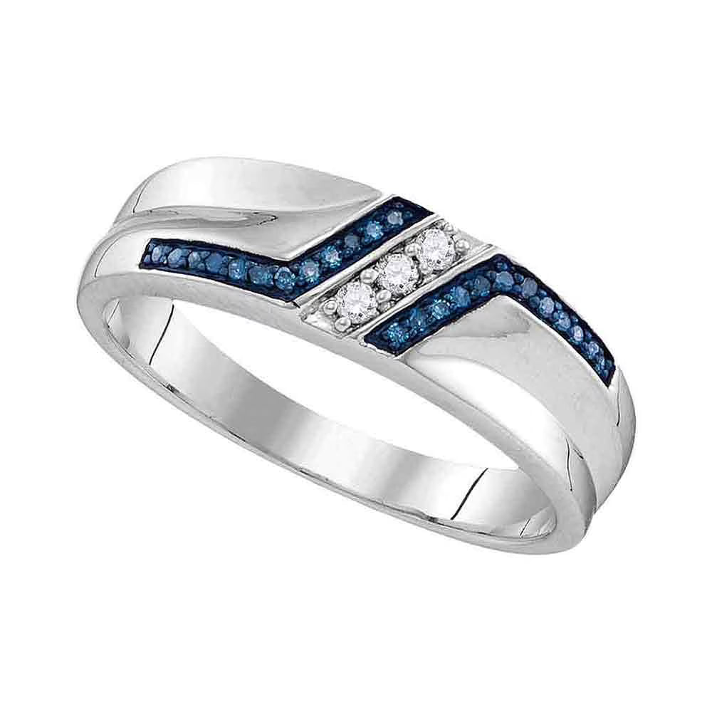 Men's Solid Sterling Silver Blue Diamond Wedding Band Ring Size 12 G418