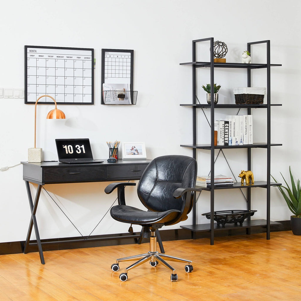 Black Wood/Metal 5-Tier Bookcases & Shelves Z171026