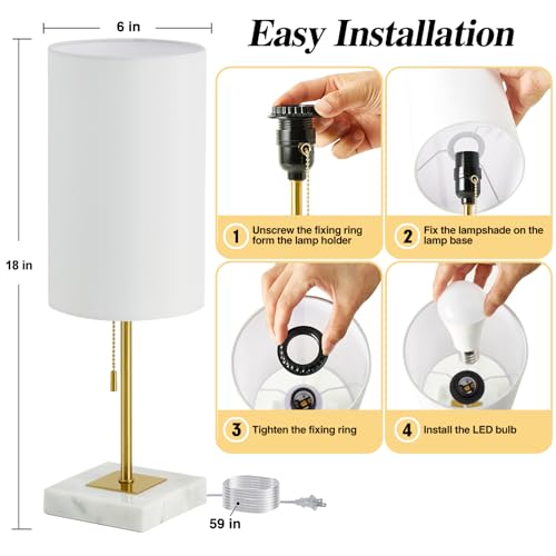 Desk Lamp & Table Lamp Set of 2, Marble Base, Fabric Shade, Gold I730100