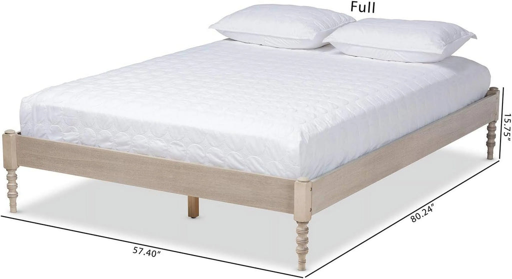 Antique White Oak Wood Full Size Platform Bed Frame V18620