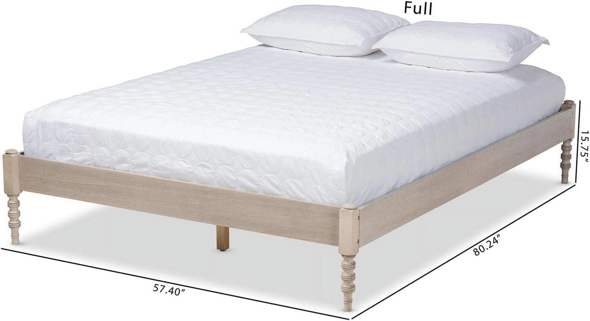 Antique White Oak Wood Full Size Platform Bed Frame V18620