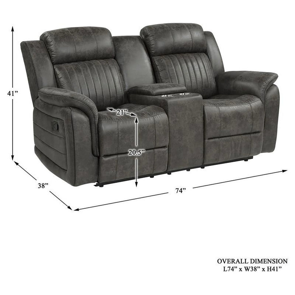 Gray Microfiber Double Reclining Loveseat with Center Console K348