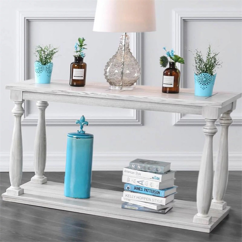 Antique White Wood Open Shelf Sofa Table E13272