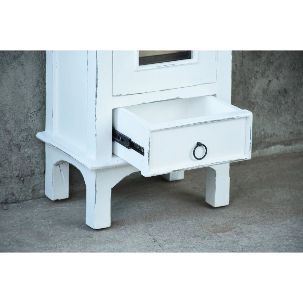 1-Door Wood End Table/Nightstand in Distressed White W79672