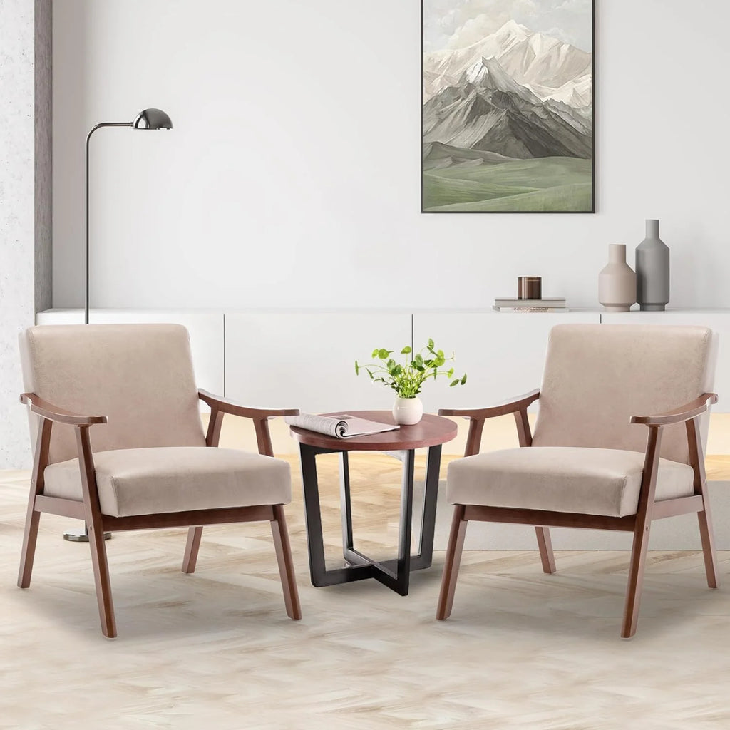 Mid-Century Modern Velvet Accent Chair with Solid Wood Frame W535