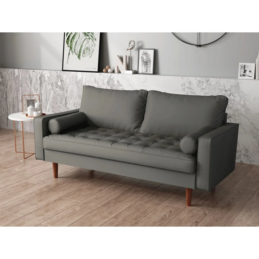 Black Faux Leather Mid-century Modern Loveseat M40855