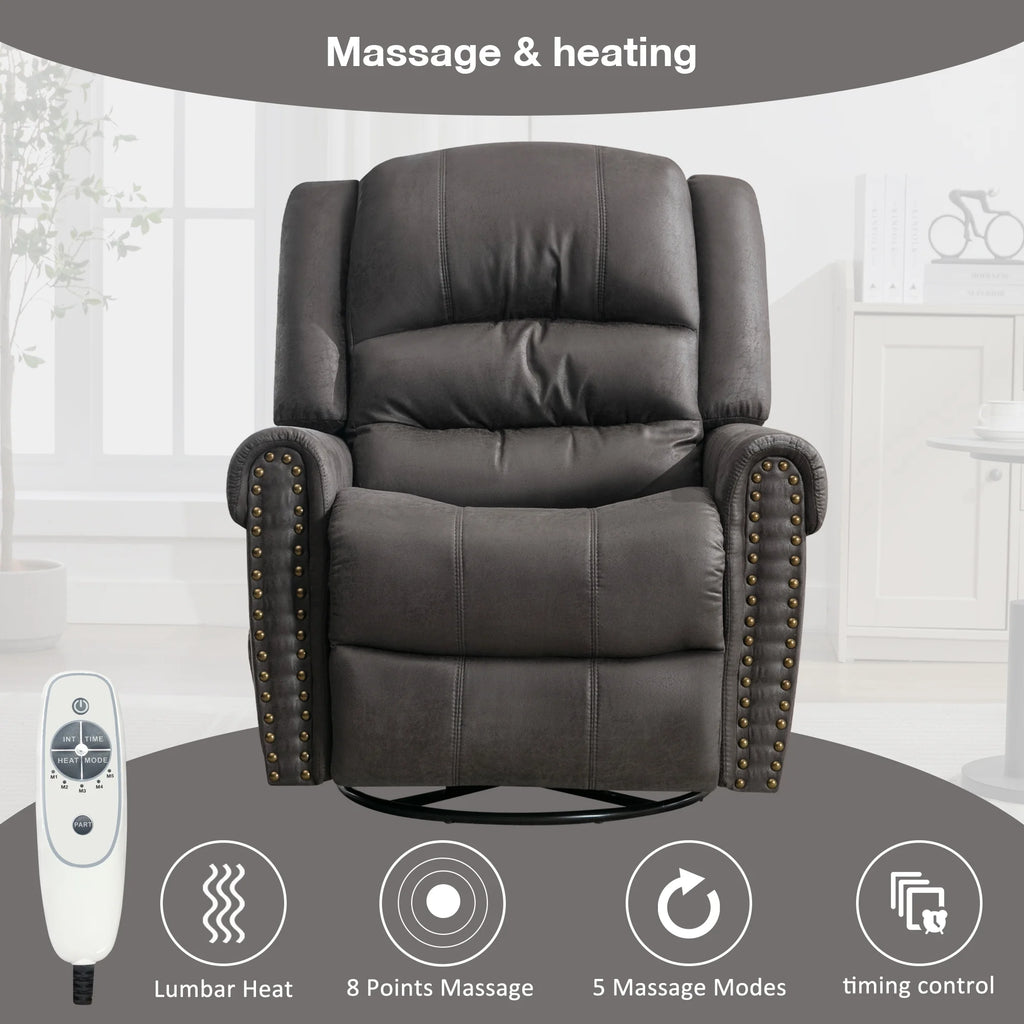 Gray PU Leather Swivel Recliner Chair with Massage and Heat O449