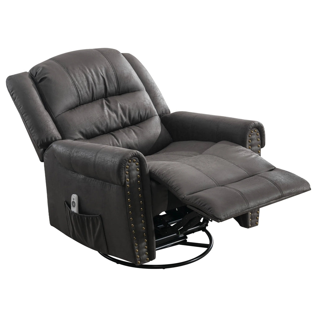 Gray PU Leather Swivel Recliner Chair with Massage and Heat O449