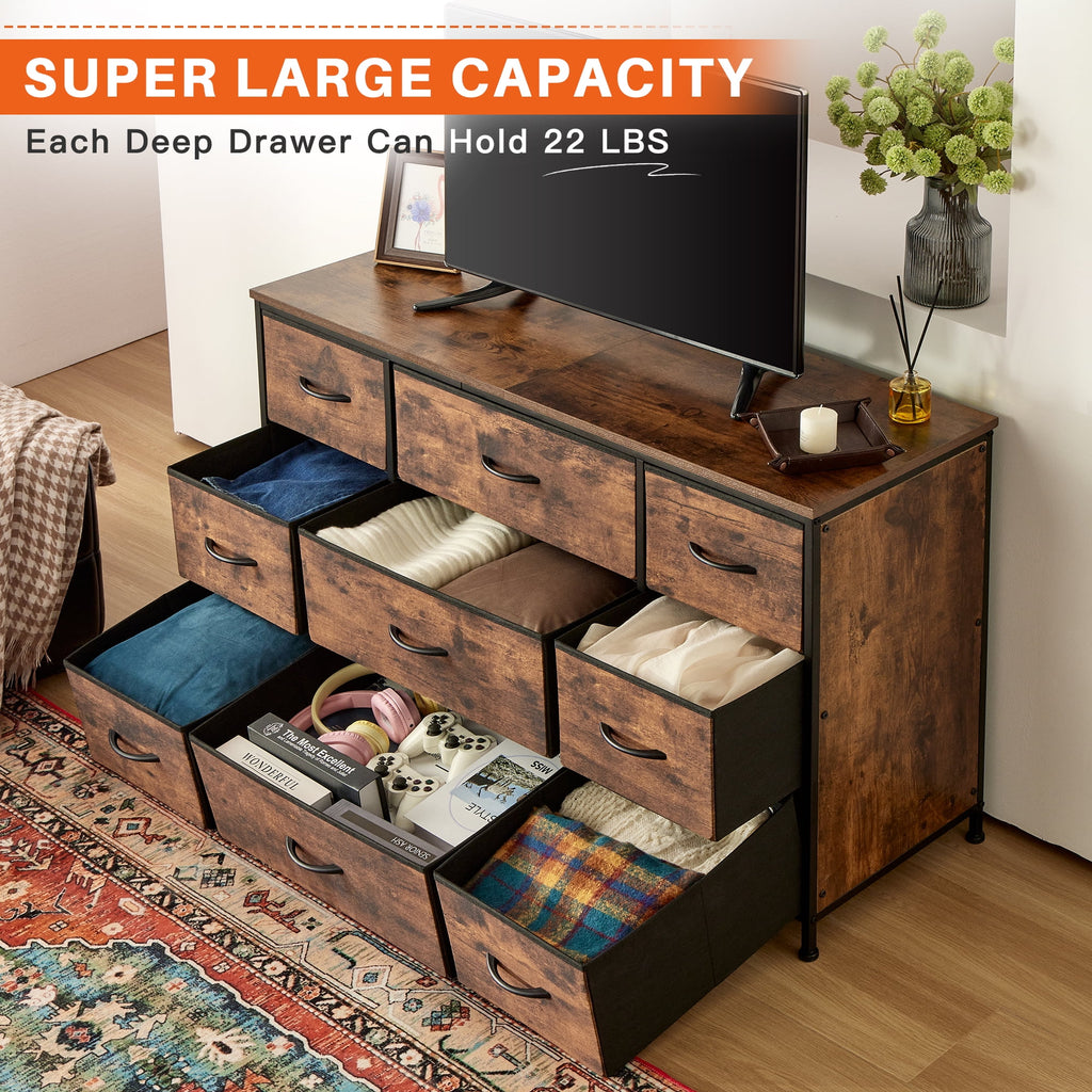 Black 9 Drawer Wide Dresser TV Stand O7157