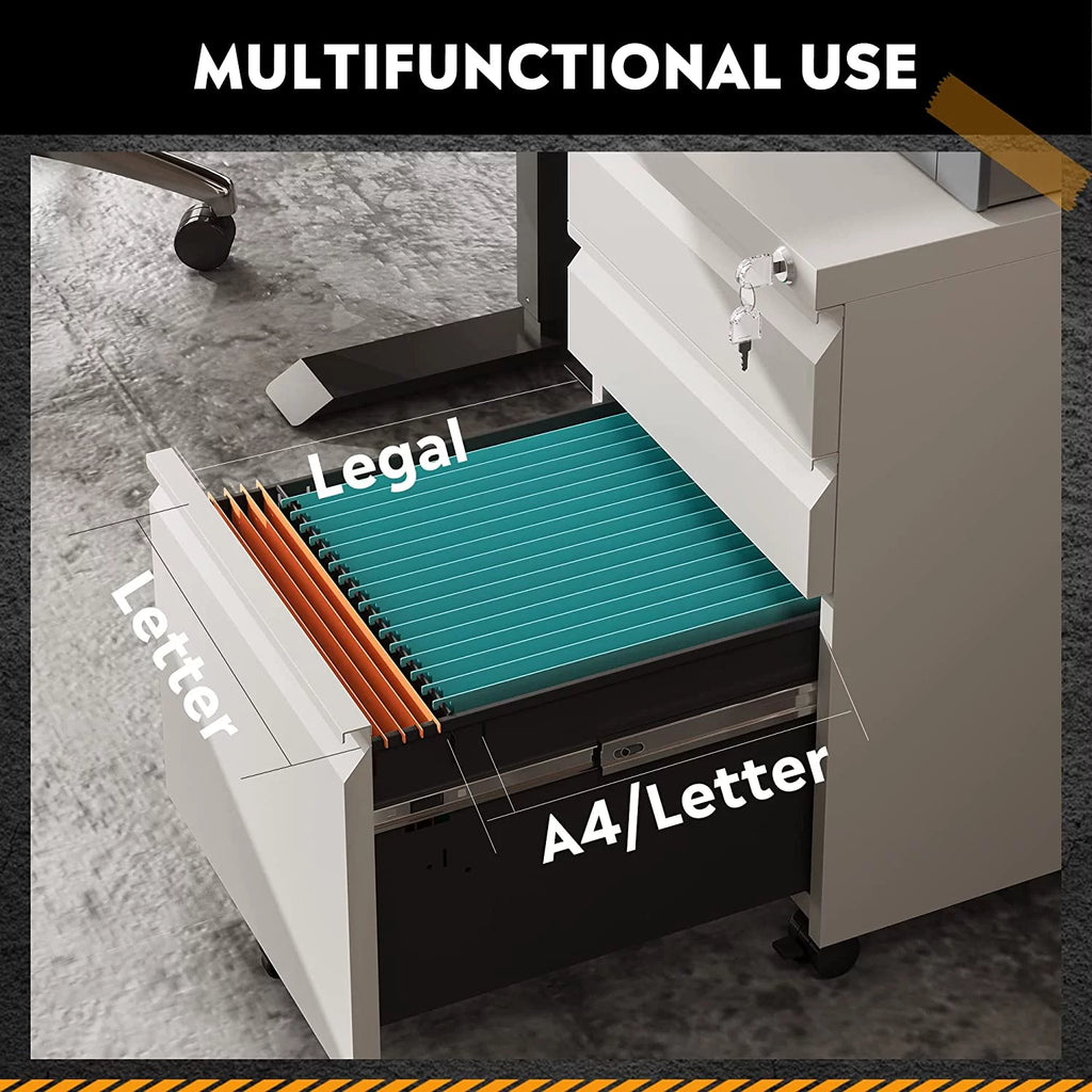 White 3-Drawer Mobile File Cabinet X196