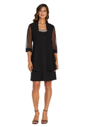 Two-Piece Dress with Beaded Neckline and Jacket with Sheer Sleeves E713