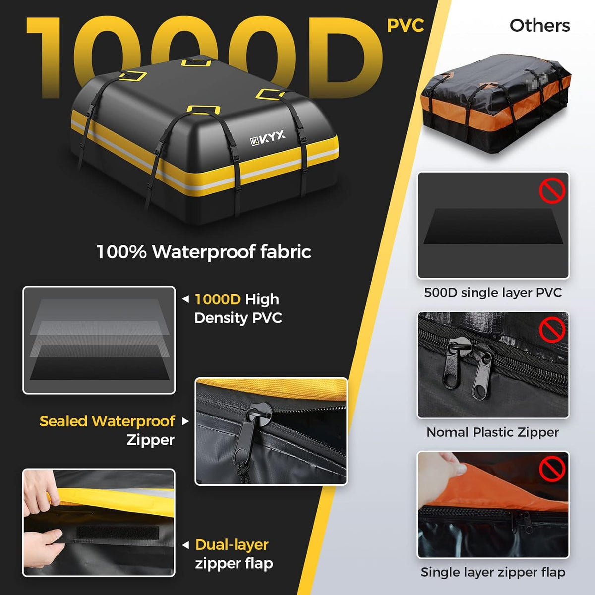 Rooftop Cargo Carrier Bag 15Cu.ft Heavy Duty 1000D Waterproof Anti-Tear B276