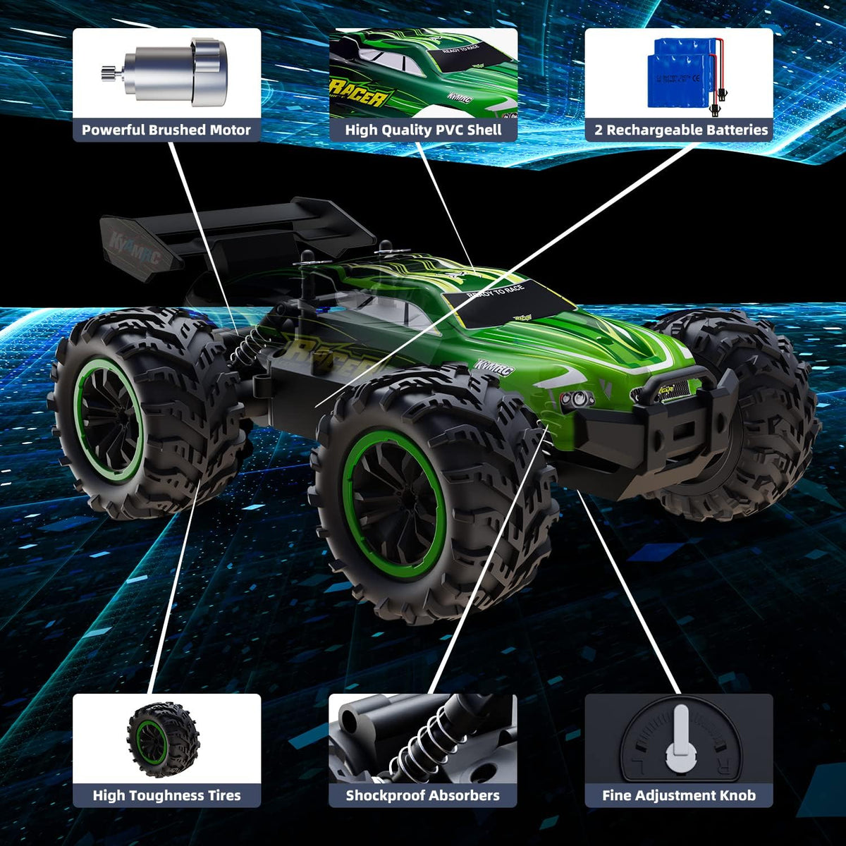 1:18 Scale 2WD RC Monster Truck with 2 Rechargeable Batteries R6046