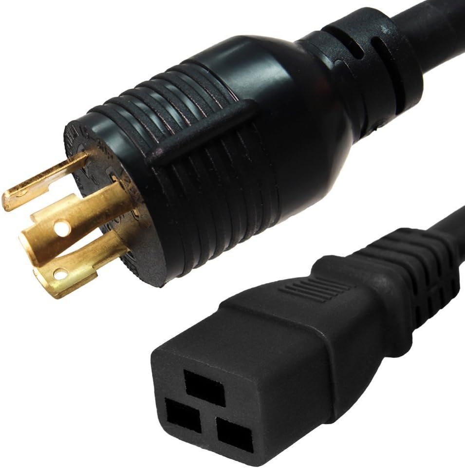 NEMA L6-30P to C19 Power Cord - 25 Foot, 20A, 250V, 12 AWG SJT Cable Z295