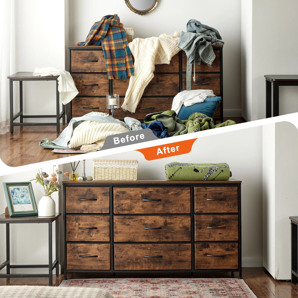 Black 9 Drawer Wide Dresser TV Stand O7157